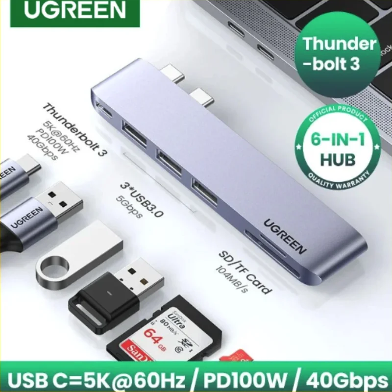 

UGREEN USB C HUB Dual Type-C 3.1 to 5K60Hz Thunderbolt 3 Adapter SD TF for MacBook Pro Air M2 M1 Dock Docking USB Type C 3.0 HUB