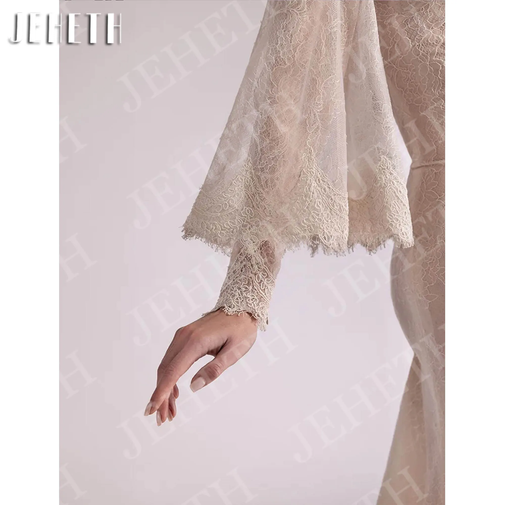 JEHETH Mermaid Elegant Evening Dresses Off the Shoulder Romantic Lace Bell Sleeves Tulle Party Dress Customized vestidos de gala