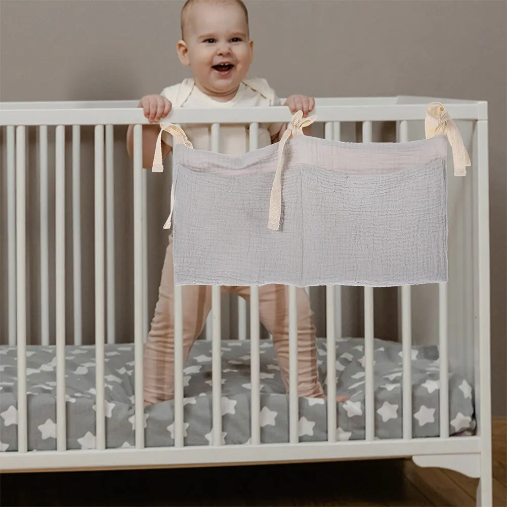 2Pcs Dual Compartment Crib Organizer Hanging Bag Soft Cotton Material Diaper Caddy for Stroller Changing Table Nursery
