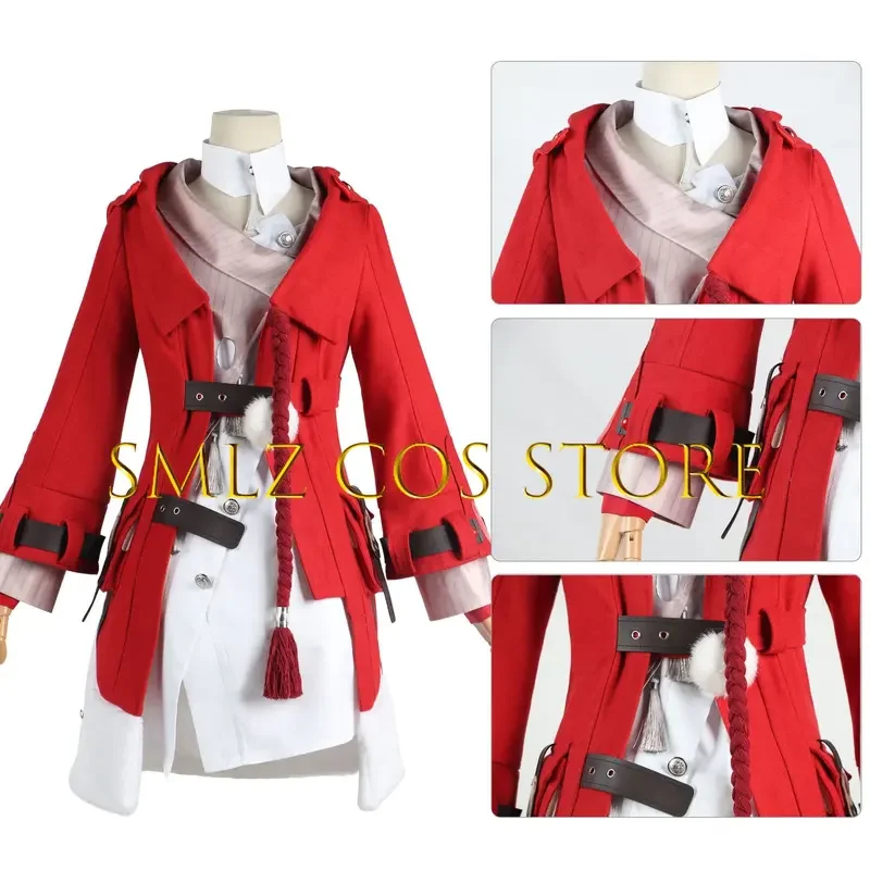 لعبة كلارا أزياء تنكرية هونكاي ستار ريل زي فتاة كلارا معطف أحمر قبعة أزياء تنكرية شعر مستعار