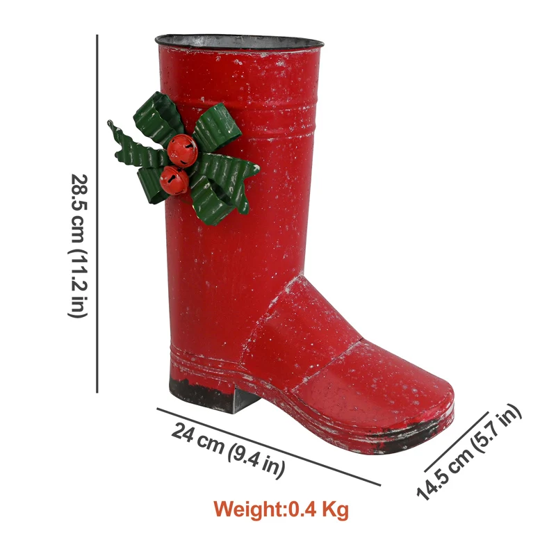 Outdoors Planters Flower Pots  Handmade Red Christmas Boots Metal Planters 2023 New Year Gift Party Decoration