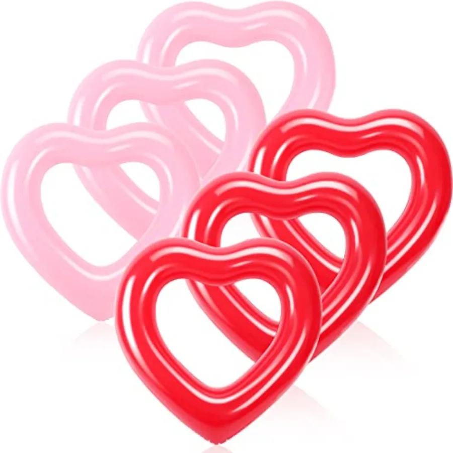 

6 Pack Heart Inflatable Swim Tube 47.3 x 39.4 Inch Heart Shaped Swimming Pool Float Loungers Red Pink Beach Party Floatie Infla