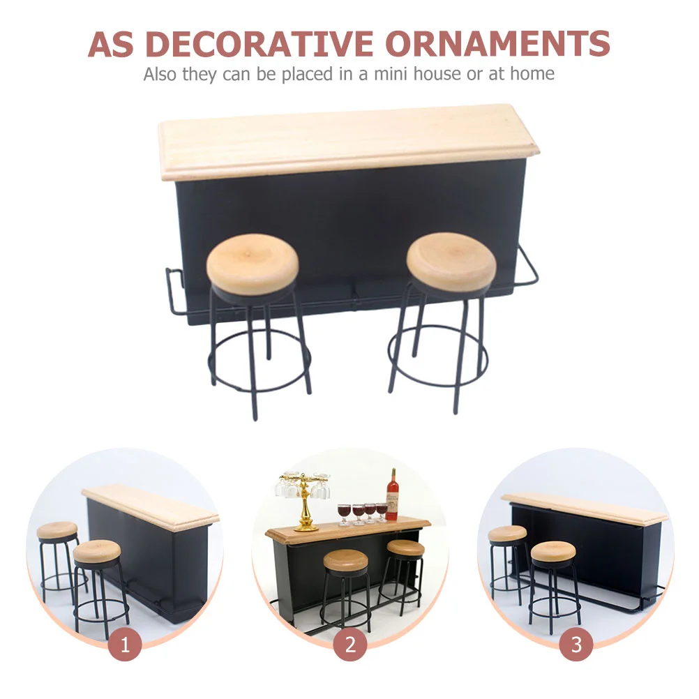 Dollhouse Bar Miniature Counter Chairs Playset Model Toy 1: 12 Scale Furniture Table Wooden DIY Adornments Decorations