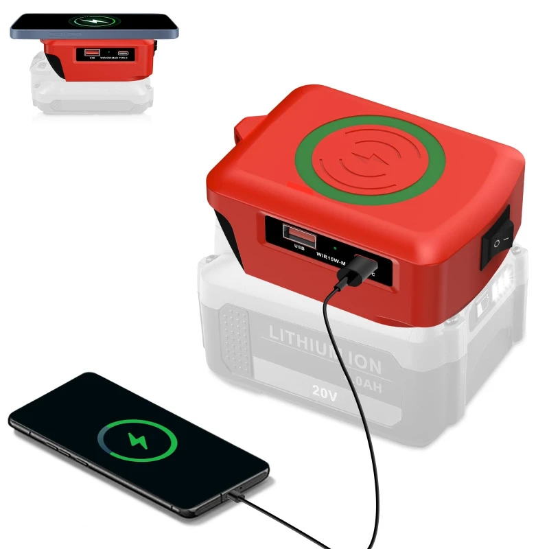 

Portable Wireless Mobile Phone Charger Fast Charger Supports Tablet Charging for Craftsman 20V Batteries with USB & Type-C Ports