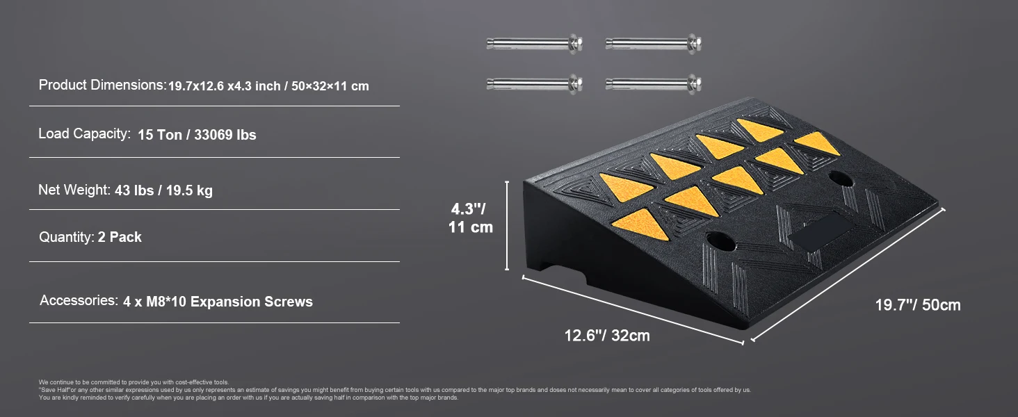 SucceBuy 1/2 Pack Rubber Curb Ramp Threshold Driveway Ramps with Stable Grid Structure for Car Wheelchairs Motorcycles Bikes