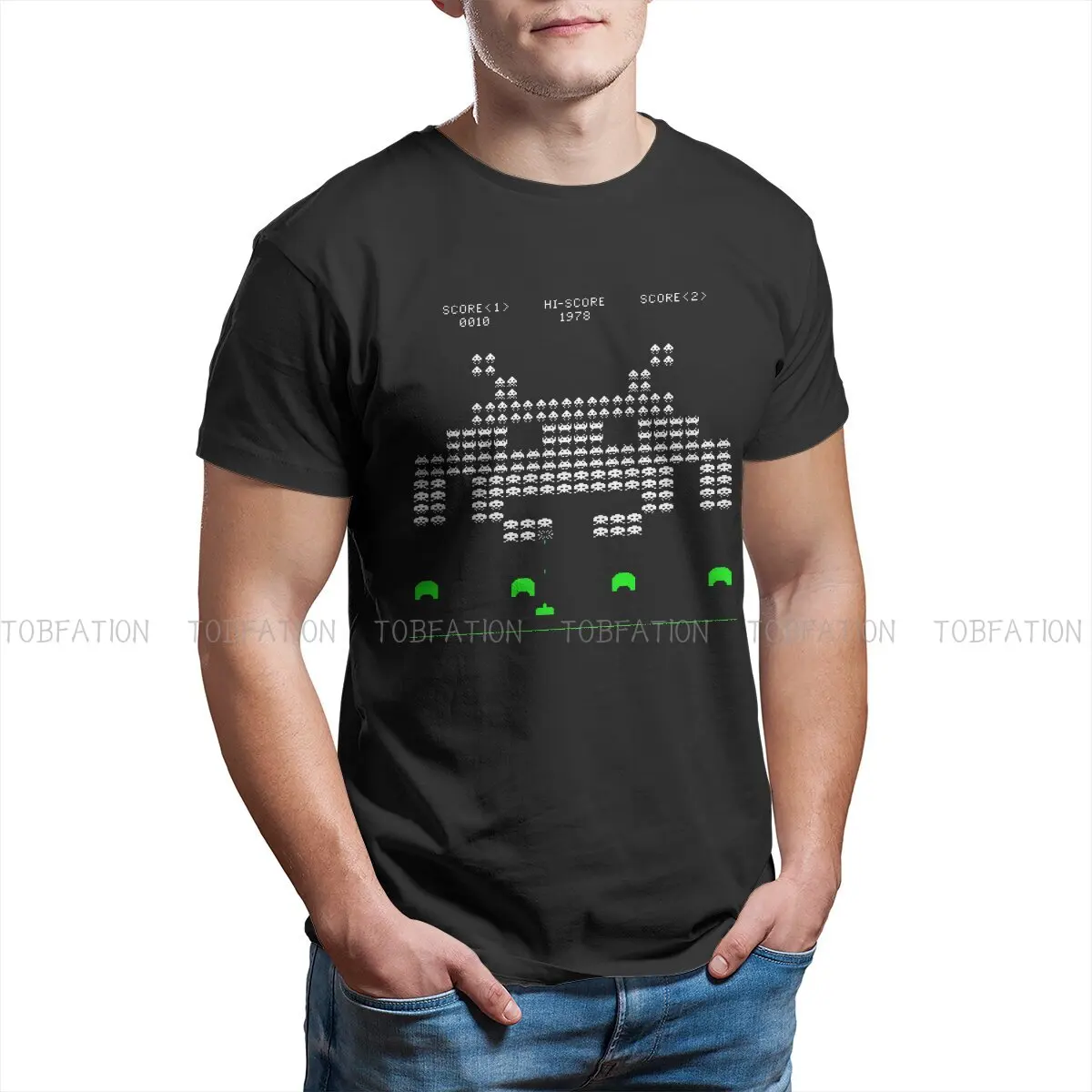 

Twitter Round Collar TShirt Space Invaders Arcade Game Shooting Fabric Classic T Shirt Men Tops New Design Hot Sale