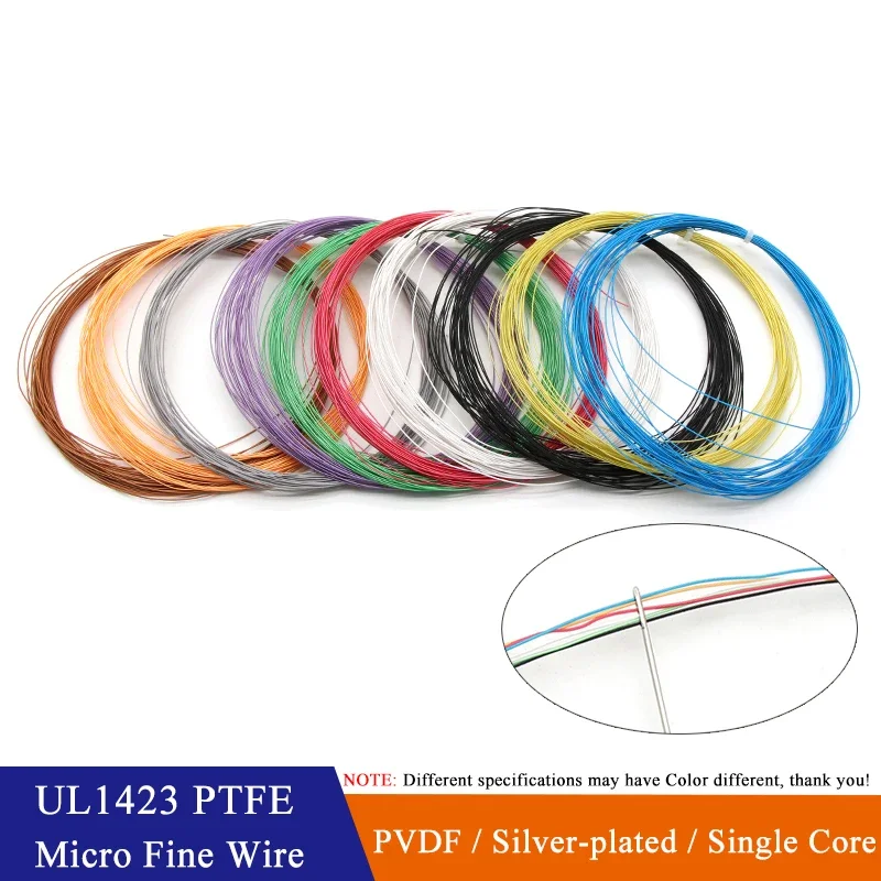 5/10/50M UL1423 PTFE Silver Plated Copper Wire 38/36/34/30/28/26AWG High Temperature Electronic DIY Micro Fine Single Core Cable