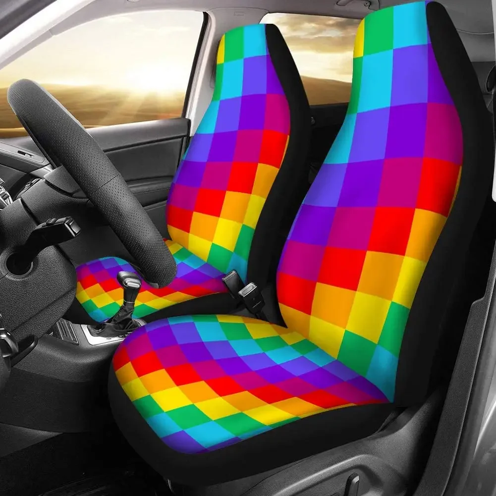 Rainbow Fabric Front Seat Covers Bohemia Design Car Interior Protector Set of 2 Universal Fit for Vehicle Sedan and Jeep