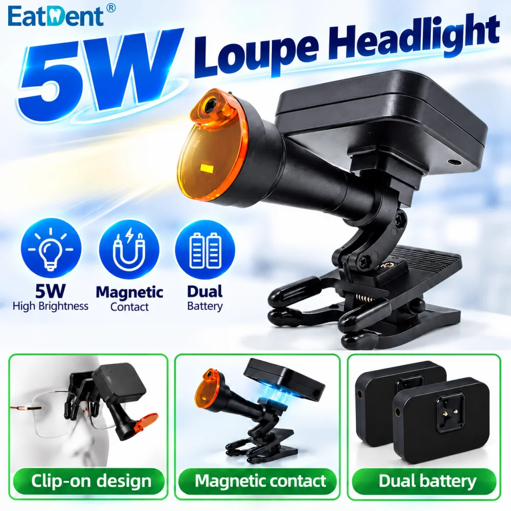 5W Wireless Loupe Headlight Dental LED Headlamp Clip-On Design Dual Battery with Optical Filter for Loupes & Surgical Magnifier