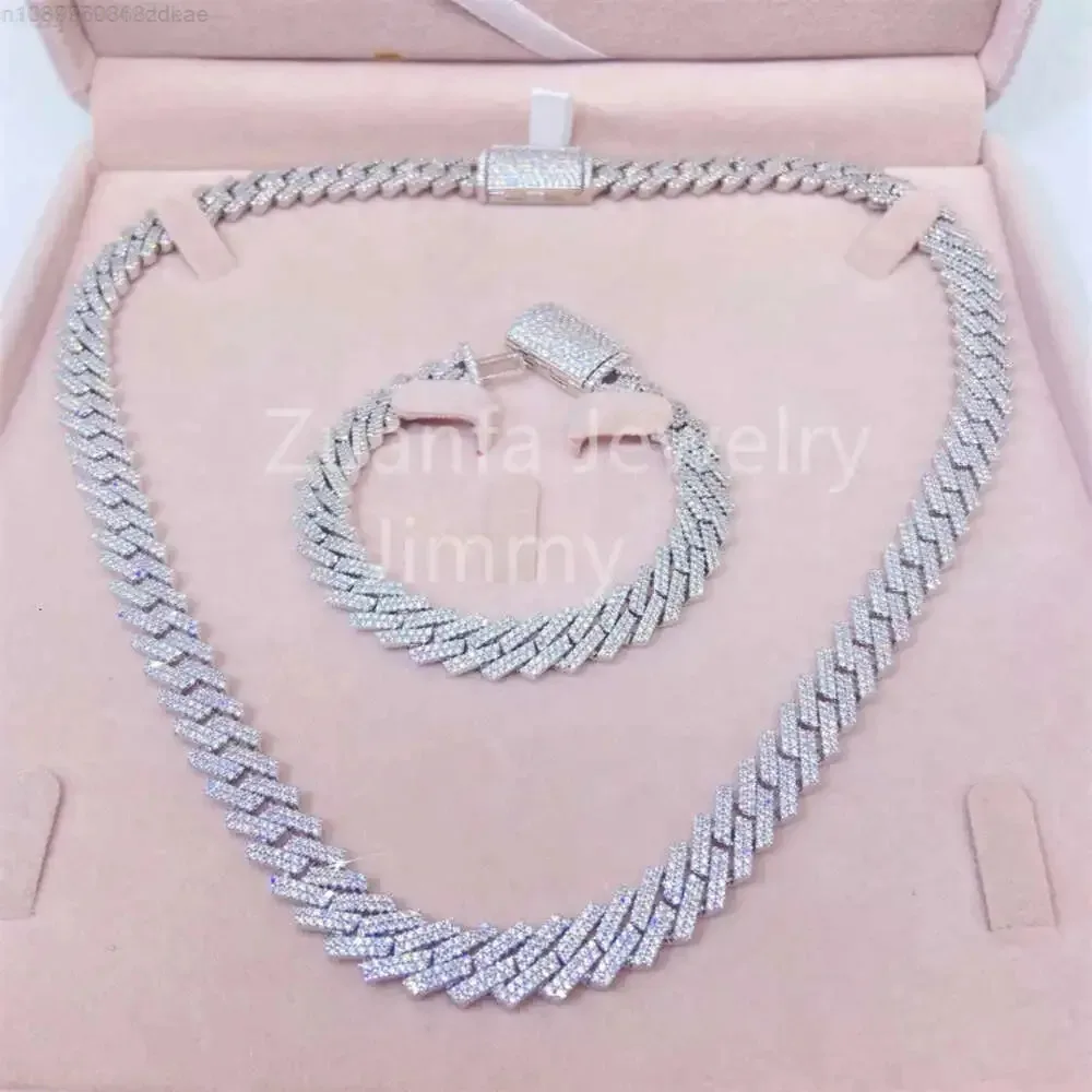 

925 Sterling Silver Solid Silver Customized Unique Design 10mm Two Row Vvs1 Moissanite Diamond Men Cuban Link Chain