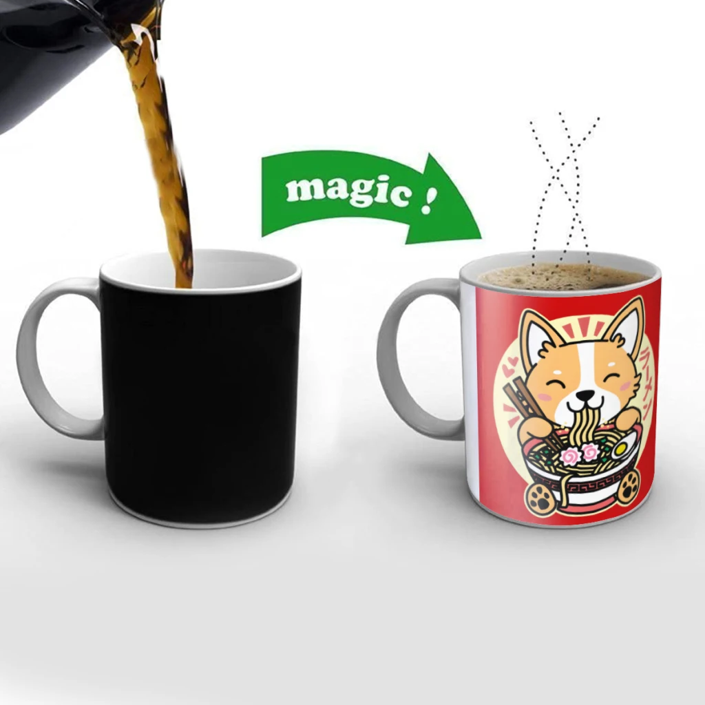 

Corgi Eating Ramen Creativity Change Color Chang mug Ceramic mug Hot Coffee Cup Breakfast Cup Mug Friend Gift