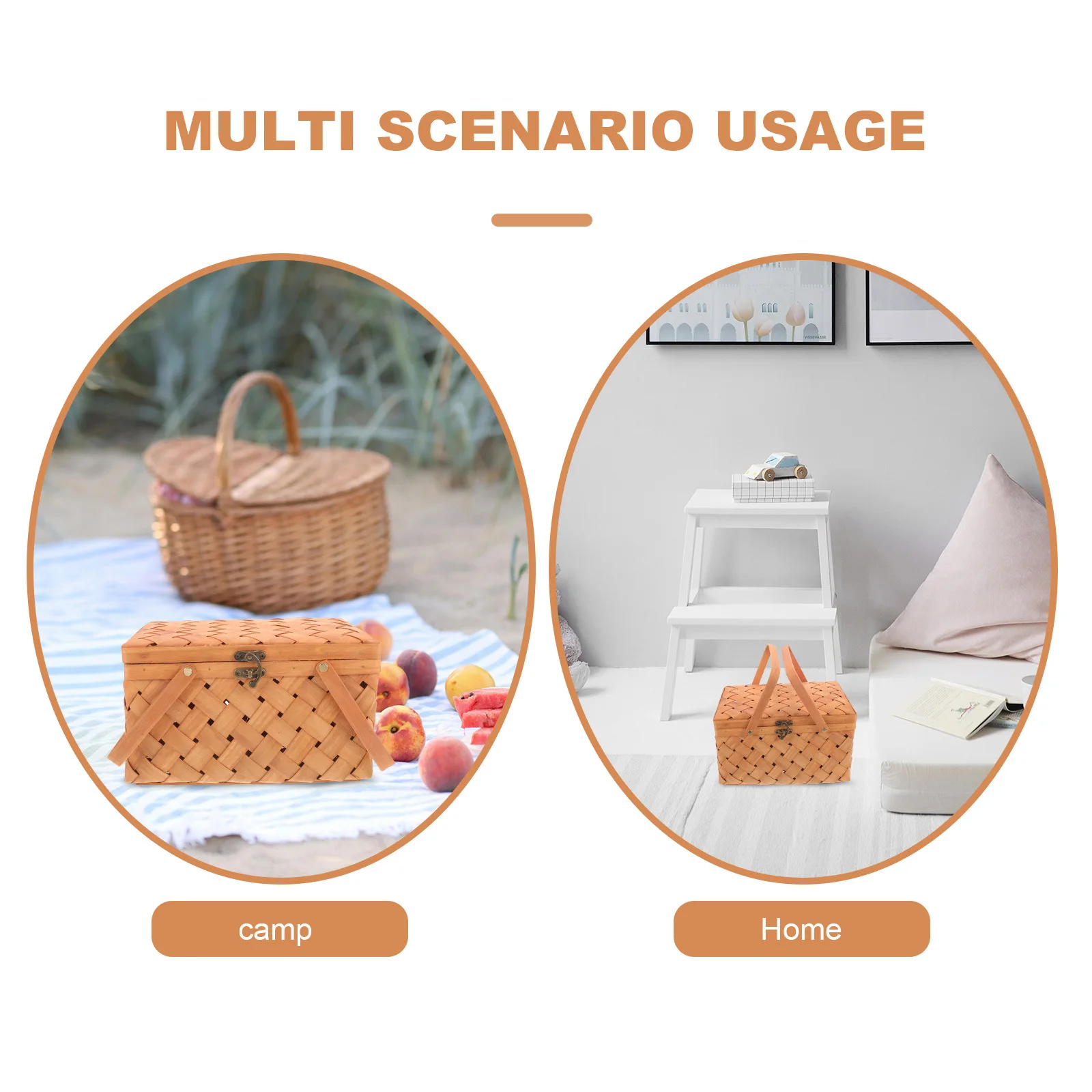 

Portable Woven Fruit Basket with Cover Multi-Purpose Storage Holder for Vegetables Bread Sundries Natural Decorative Organizing