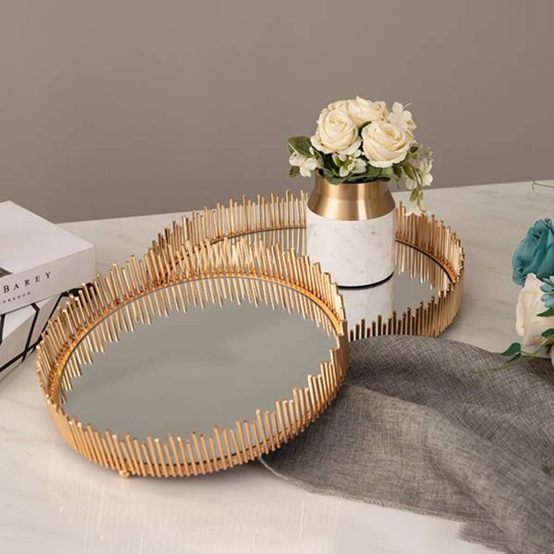 AB02 Luxurious Mirror Iron Tray Living Room Jewelry Cosmetic Storage Tray Exhibition Hall Display Stand Photography Props