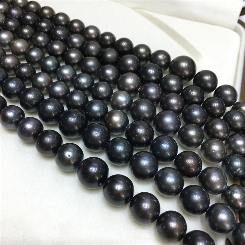 Charming Black Pearl Necklace, 11-13mm Round Pearls, 925 Sterling Silver, Elegant Evening Jewelry