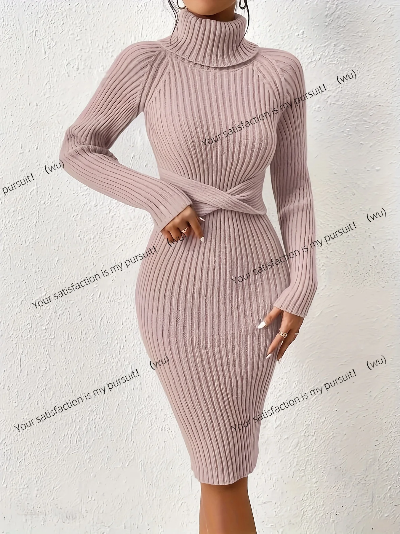 

ZOCI-The new autumn and winter style is a high-necked slim-fitting knit dress
