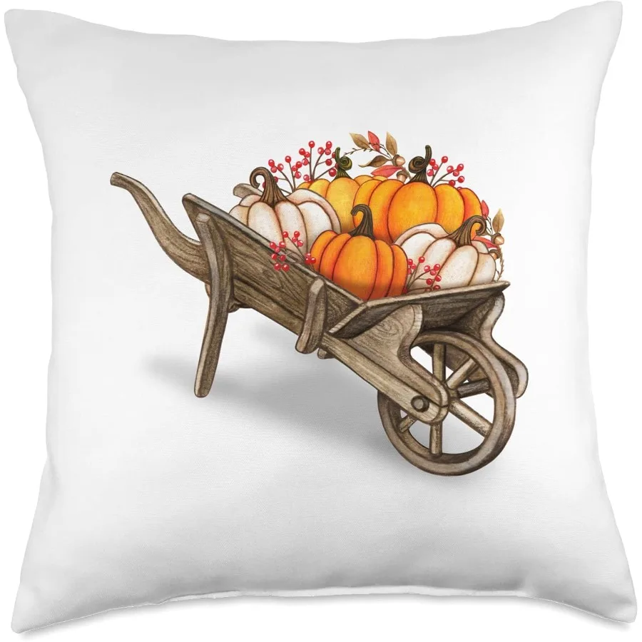 

Pumpkin Garden cart Autumn Fall Funny Artistic Cute FAL Throw Pillow 18x18 Multicolor