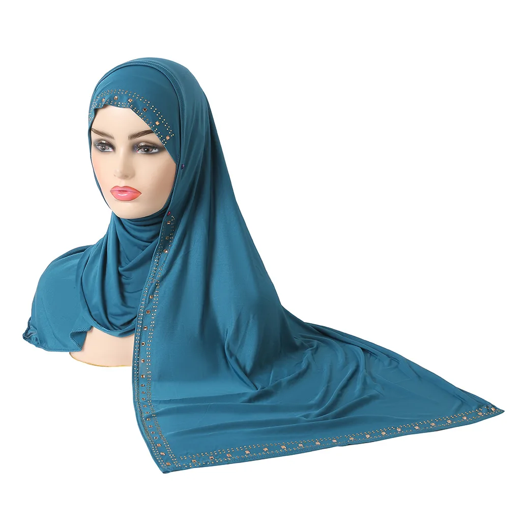 

Zyy1 Muslim Hijabs Hot Drill Scarf Fashion Headscarf Voile Musulman Solid Bonnet Hijab