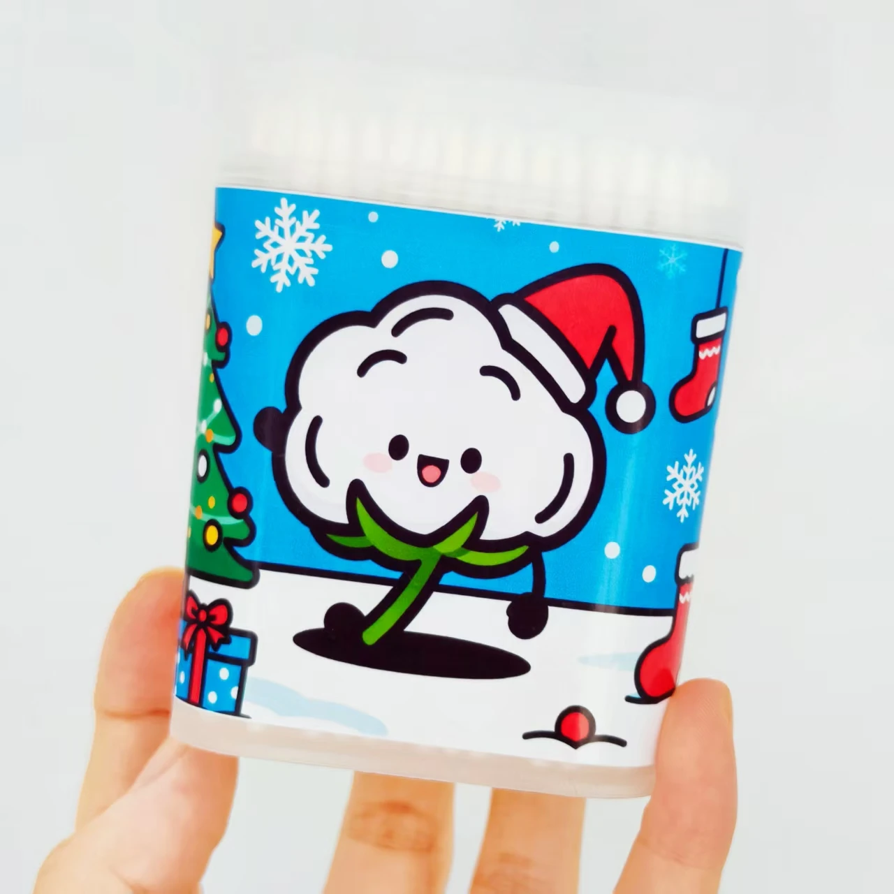 400 Stück/600 Stück Weihnachts-Design-Wattestäbchen, weißes Weihnachtsthema-Muster, feinachsiges Wattestäbchen