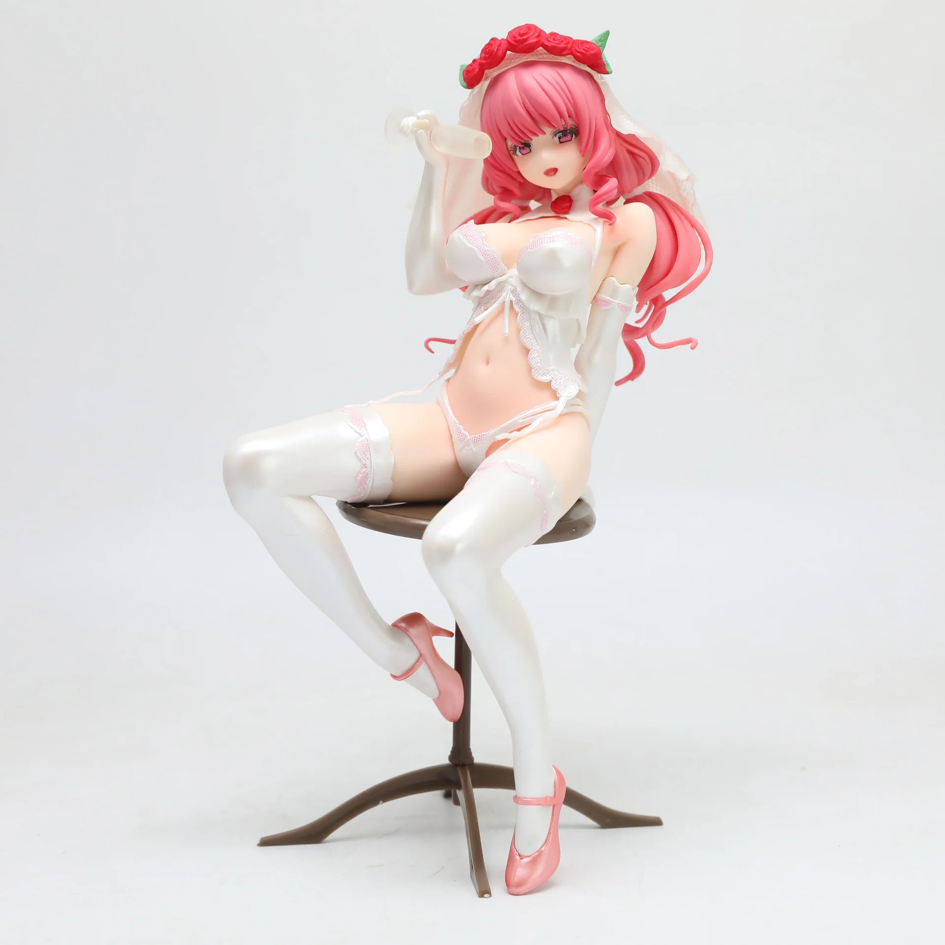 Anime-Figur mit Rosa Haaren, Braut mit Hochzeitsschleier, PVC-Sammlerfigur, Schreibtisch-Dekoration, Computer-Gehäuse-Deko, Geschenk für Erwachsene