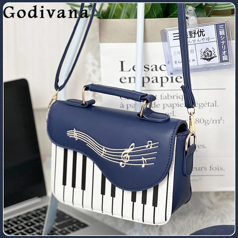 

Preppy Style Shoulder Bags Fashion Trend Piano Notes Handbags Elegant Casual Women's PU Leather Small Square Bag