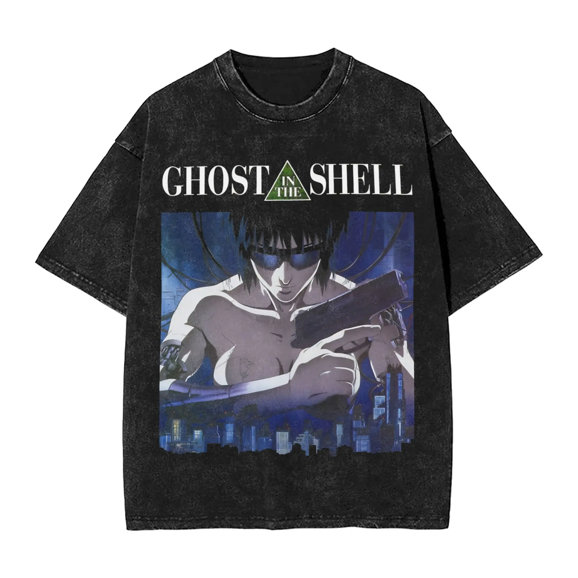 Ghost In The Shell Anime T Shirts Hip Hop Washed Cotton Oversize T-Shirts Vintage Men Women Tops Streetwear Graphic Tee Shirt