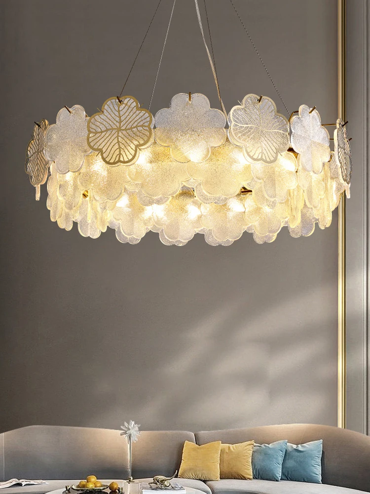 

Four Leaf Clover Glass Dimmable LED Gold Silver Chandelier High Ceiling Lustre Suspension Luminaire Lampen For Living Room