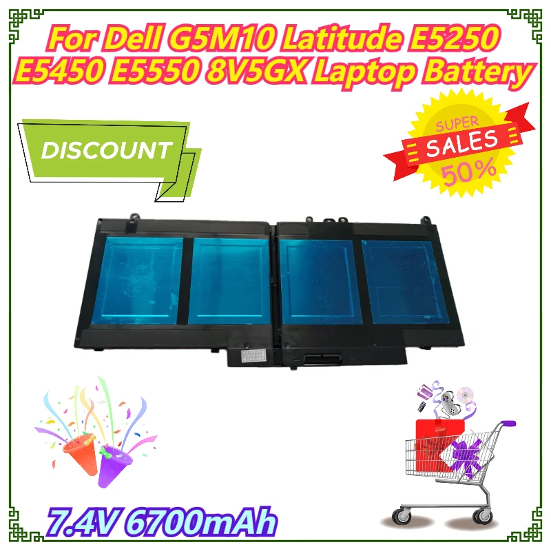 

7.4V 6700mAh For Dell G5M10 Latitude E5250 E5450 E5550 8V5GX Laptop Battery