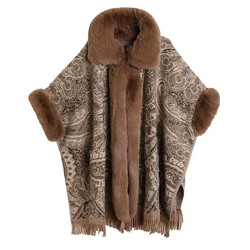 

Mid length vintage shawl Fashion women's cape Cashew flower with sleeve shawl