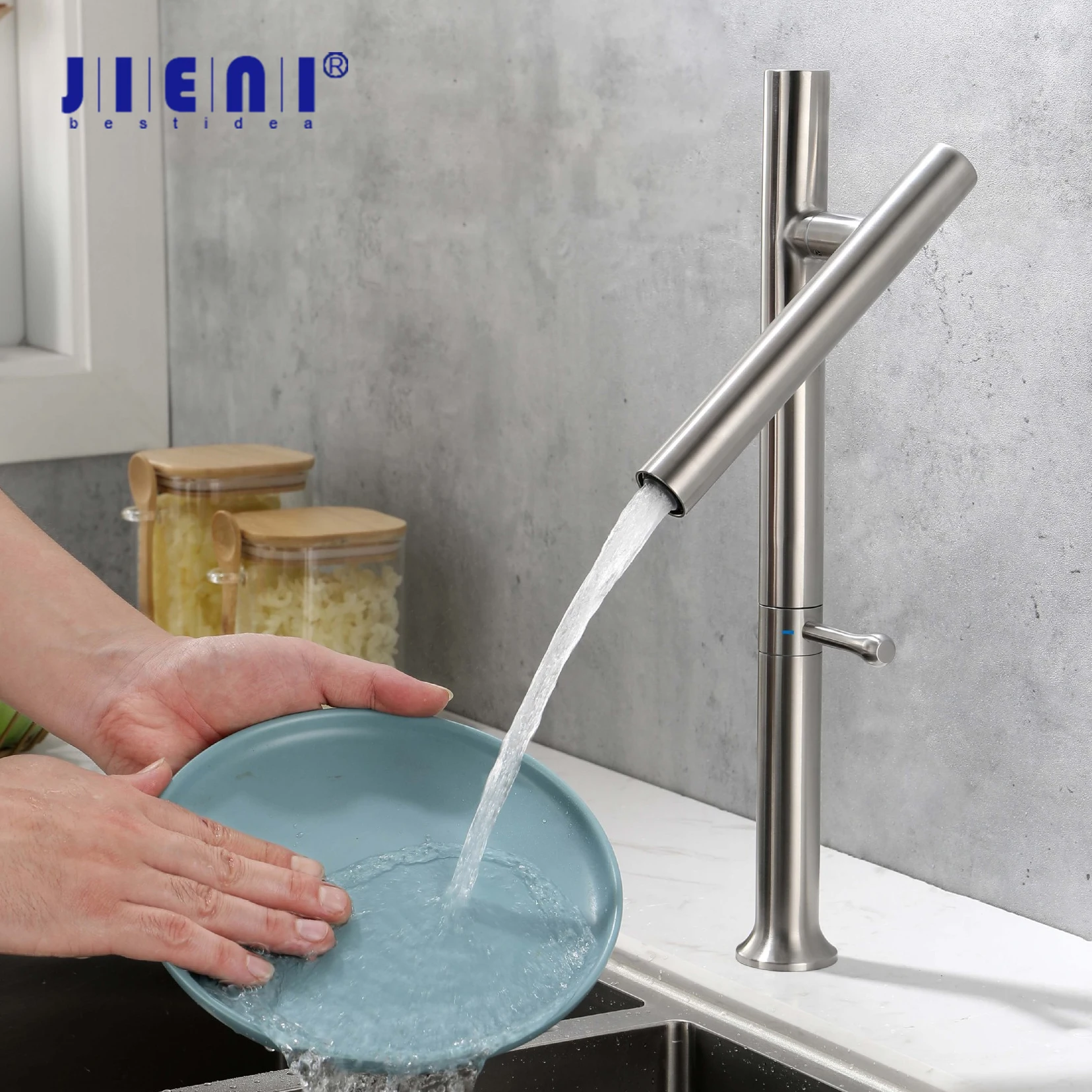

JIENI Stainless Steel Kitchen Sink Faucet 360 Rotation Foldable Washbasin Tap Single Handle Ceramic Valve Hot Cold Mixer Taps