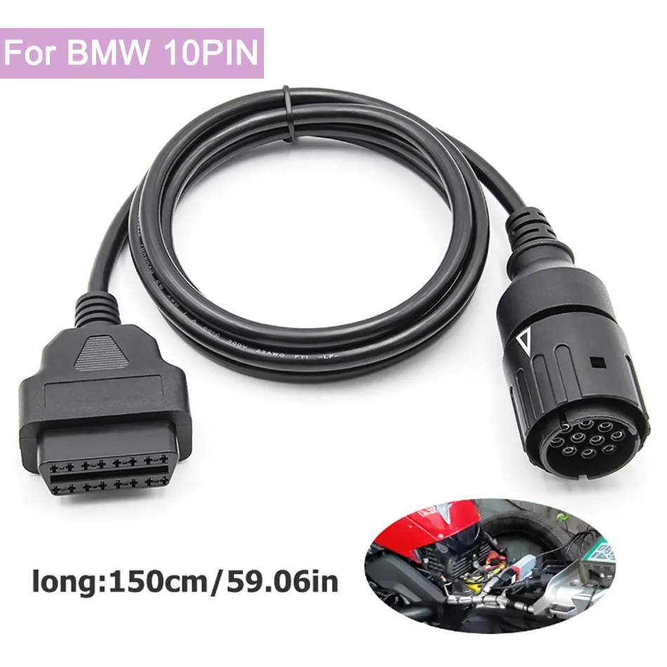 1.5m Long 10Pin To 16Pin OBD2 II Extend Adapter For BMW ICOM D Car Diagnostic Scanner Connector for BMW 10PIN Motorcycles Cable