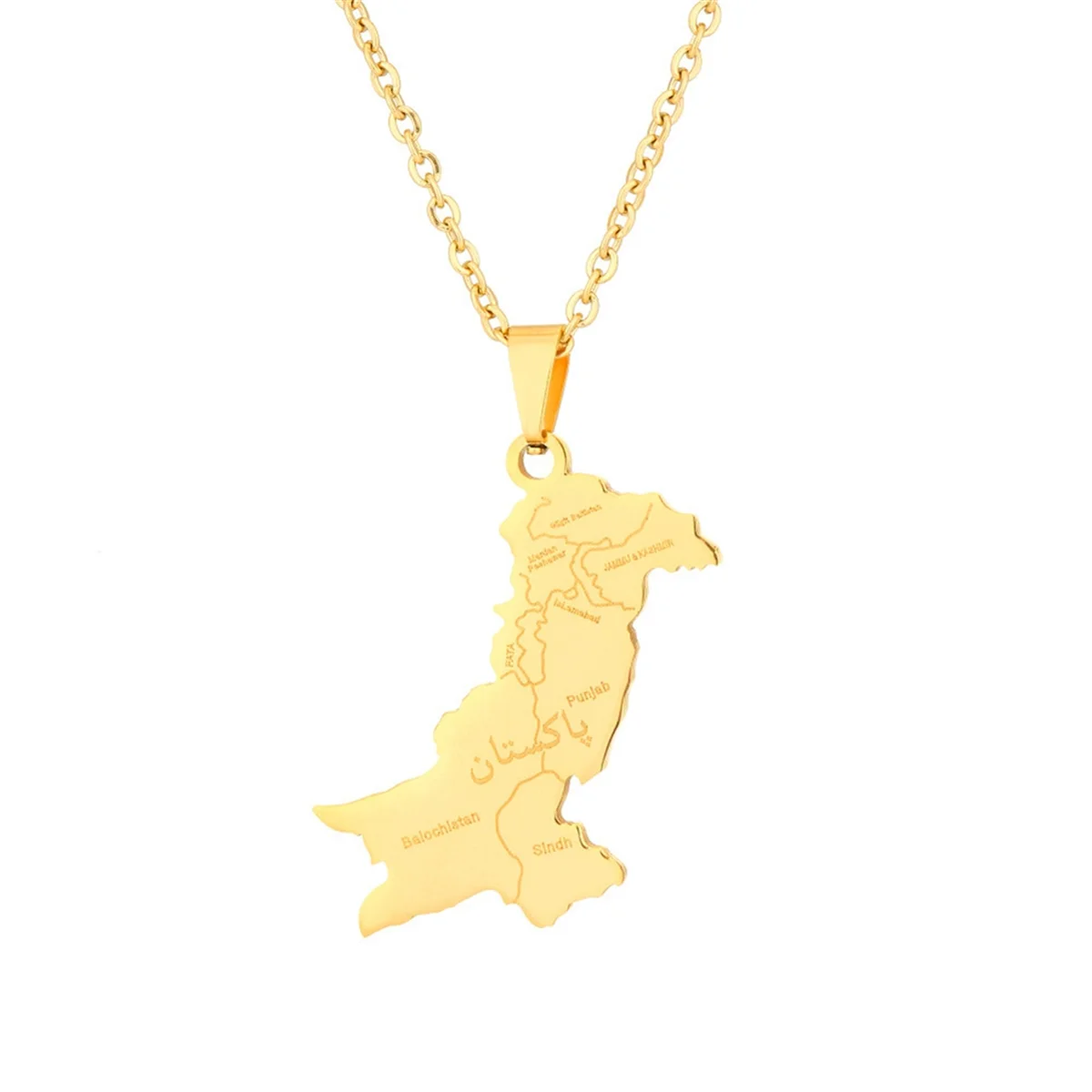 Gold Pakistan Map with City Pendant Necklace for Women Men Charm Fashion Pakistani Maps Jewelry