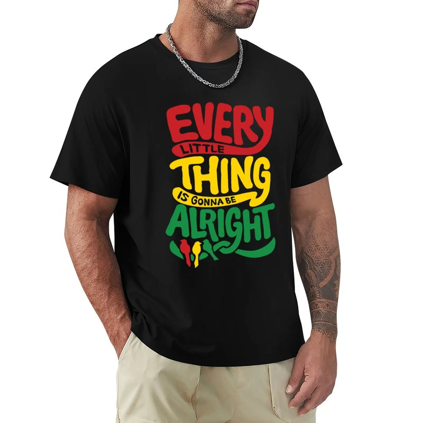 Every Little Thing is Gonna Be Alright Bird Three Birds Singing T-Shirt Casual Light Summer Short Sleeve Top