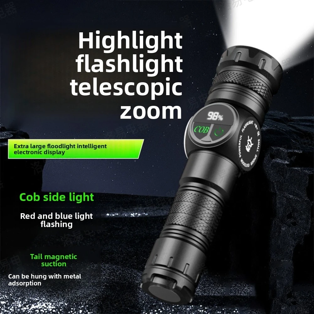 ABS เลเซอร์สีขาว + ไฟฉาย COB ชาร์จ USB ในตัวโคมไฟตั้งแคมป์กลางแจ้งซูมไฟฉาย LED สีแดงและสีน้ําเงินระยะไกล