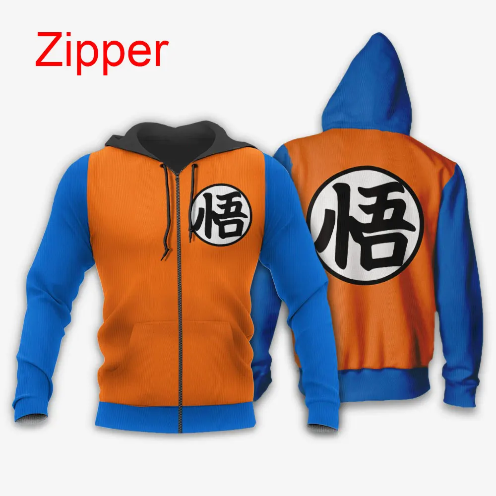 

Толстовка с капюшоном Goku Kanji, толстовка с символами дракона-жемчуга для косплея, мультяшный аниме свитшот на молнии для мужчин и женщин, Модный пуловер, куртка, пальто