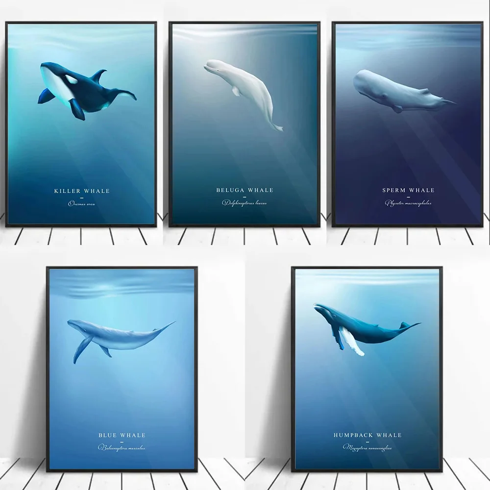 Modern Marine Life Humpback Whales Orca Posters Canvas Painting Ocean Animal Wall Picture For Living Room Home Decor No Frame