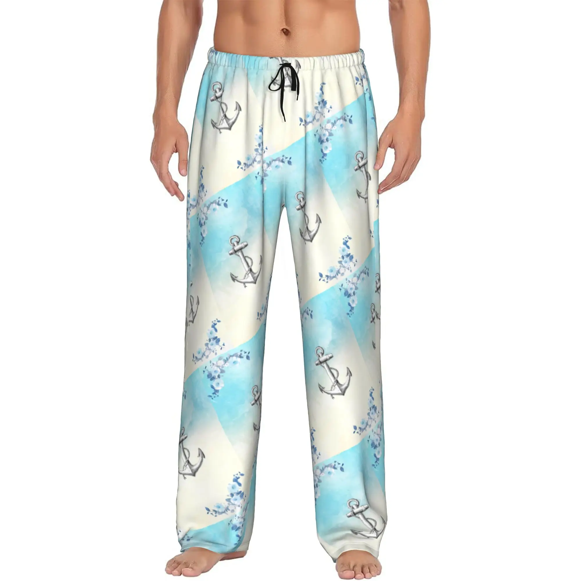 Custom Nautical Sailors  Pajama Pants Men  Lounge Sleep Stretch Sleepwear Bottoms with Pockets