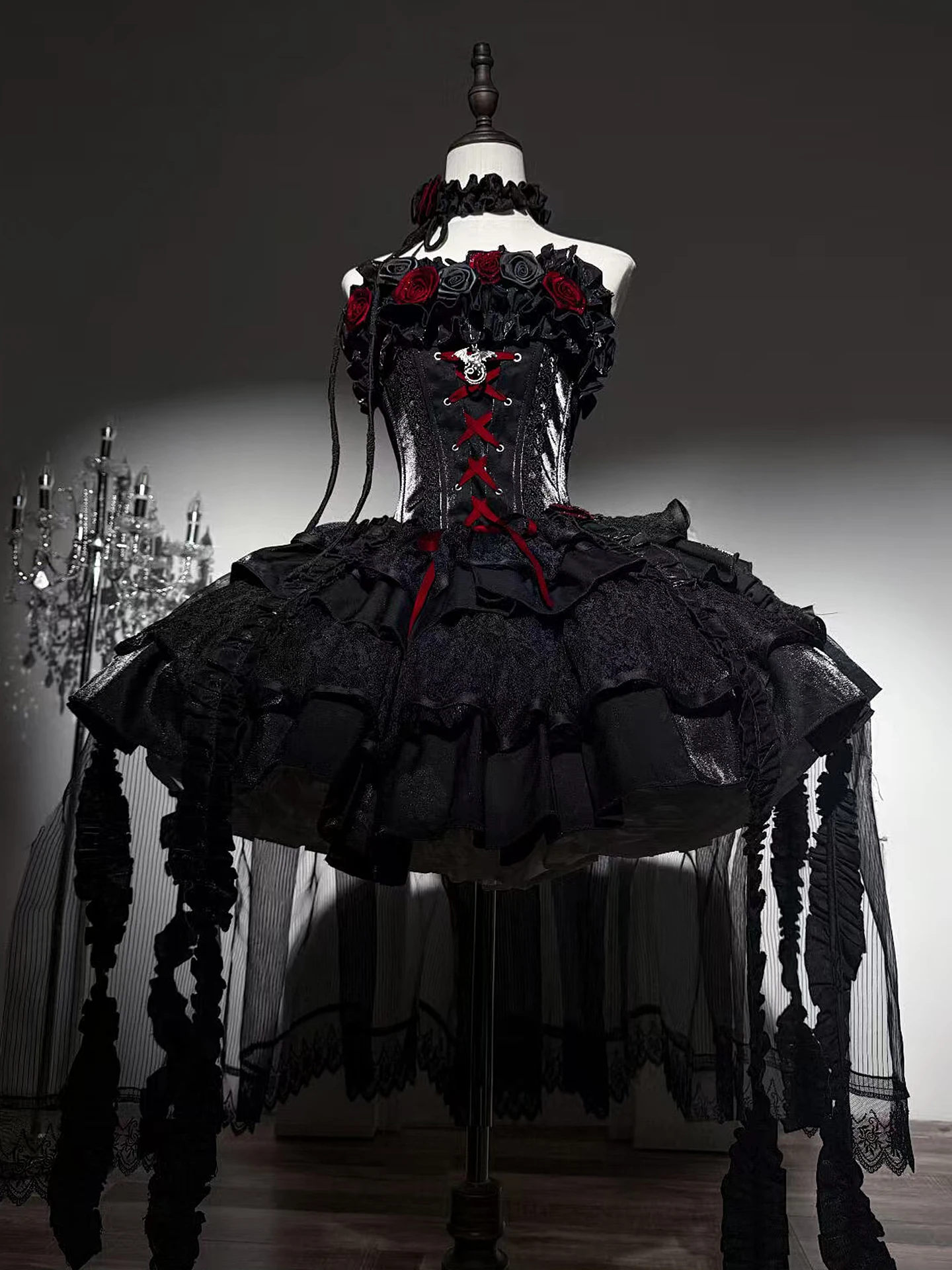 Silent Estate Lolita Short Evening Gown Women's Elegant Dark Gothic Style Adult Ceremony Princess Skirt Wedding Date Party