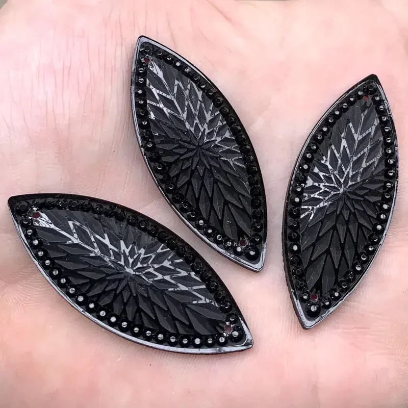 Pure black 16pcs 19mm*49mm AB Resin Horse Eye Rhinestone Flatback Wedding Diy Buttons 2 Hole -A9411