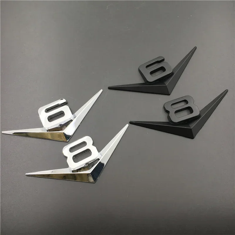 

3D Metal Chrome Black V6 V8 Letters Rear Trunk Fender Badge Emblem Sticker Decals For BMW Audi Ford Nissan Car Accessories