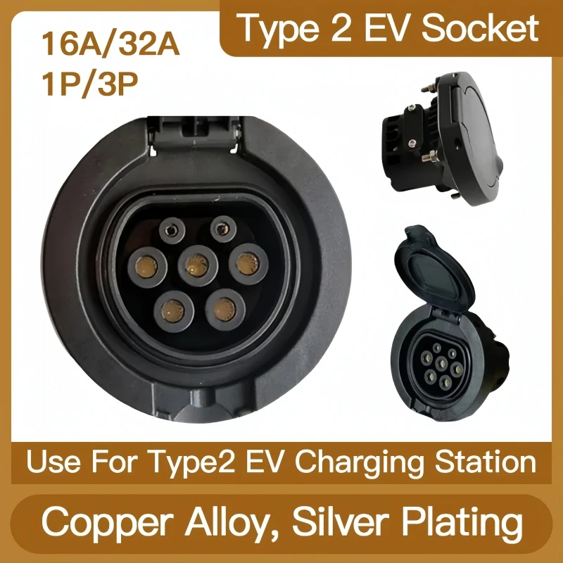 New EV Station 16A 32A 1 Phase 3 Phase Socket Charging Type 2 Connector For EV Charger Socket Cars Electric Vehicle Sockets