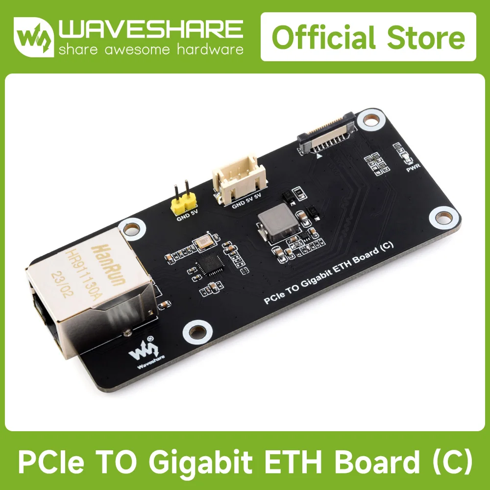 Waveshare PCIe TO Gigabit ETH Board (C) Hat For Raspberry Pi 5, Supports Raspberry Pi OS Driver-Free, Plug And Play,PCIe Adapter