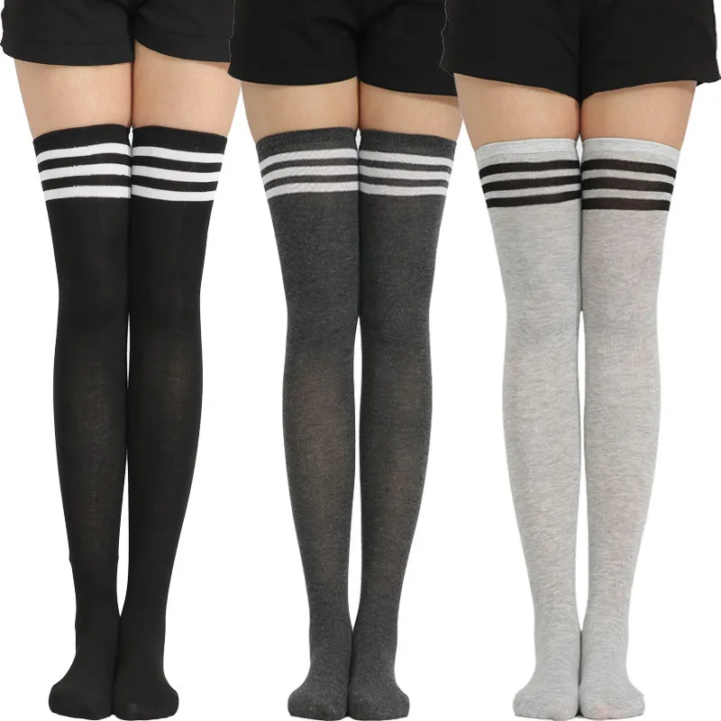 Long Striped Black Socks White Women Sexy Over Knee Thigh High Socks Over The Knee Stockings Ladies Girls Warm Long Tube Socks