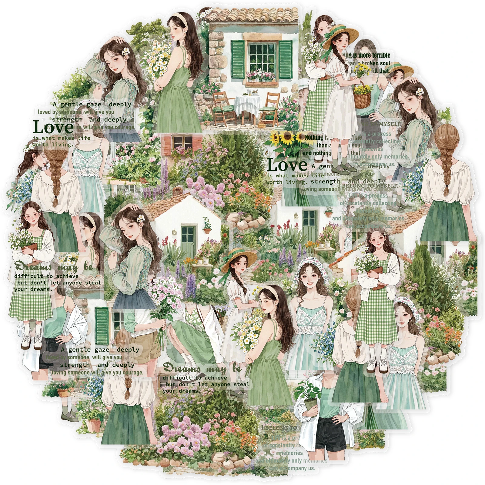 20 Stück Green Field Breeze Girl Charakter-Aufkleber-Set für Laptop, Gepäck, Handyhüllen, Dekorieren, DIY, Tagebuch, Fotoalbum, Aufkleber