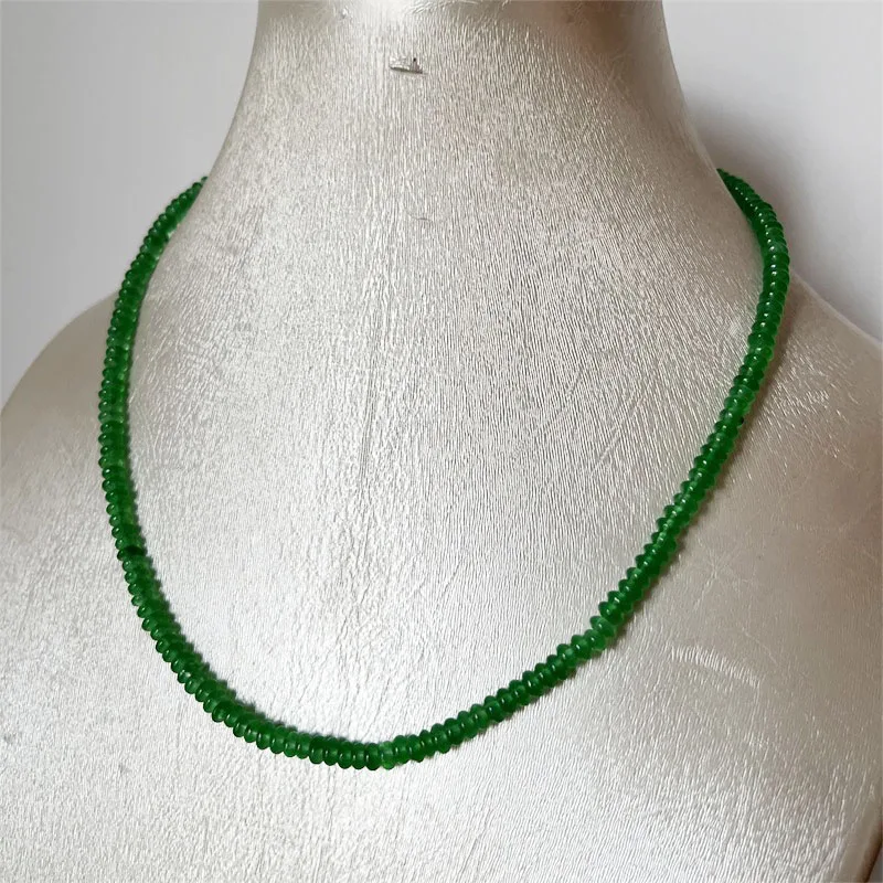 2*4MM Oval Emerald Green Color Jade Natural Stone Necklace Vintage Jewelry Noble Elegant Exquisite Beaded Chain Choker Collier