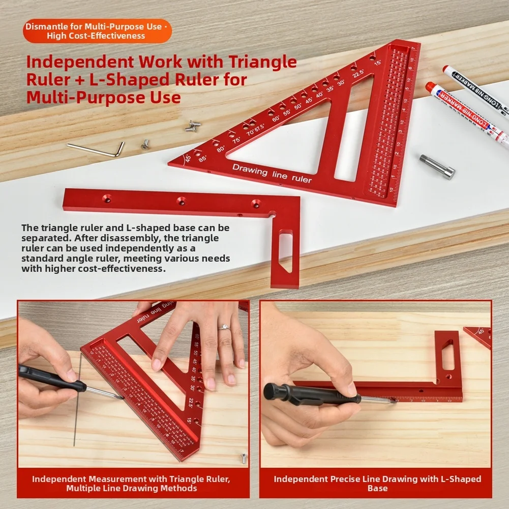 8.5 Inch 3D Aluminum Triangle Ruler for Woodworking with Multi-Hole Angle Layout and Stable Measurement Platform