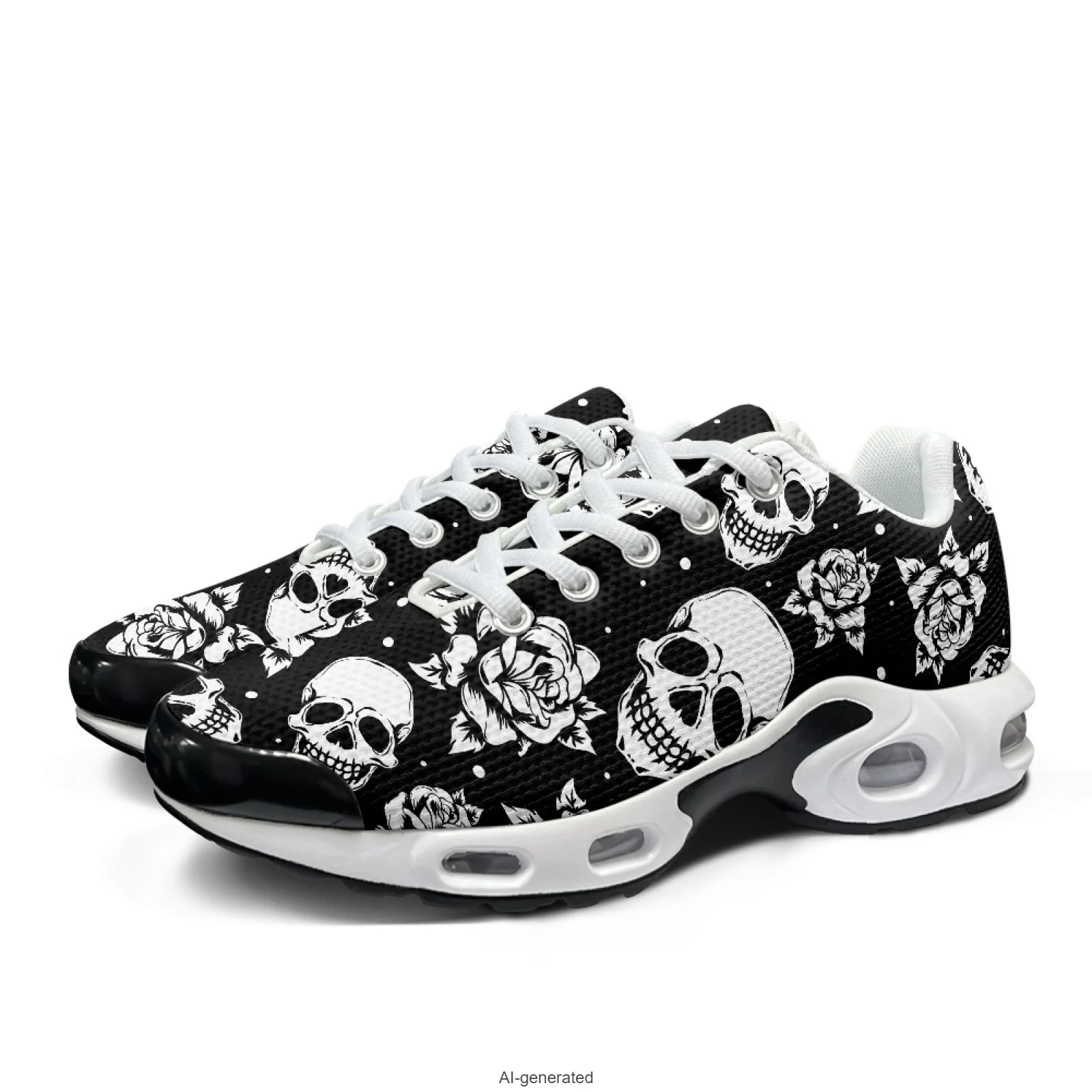 XIXIRIMIDO Skull Rose Air-Cushioned Sneakers Women's Running Shoes Men's Commuter Shoes Lightweight Breathable Soft Comfortable