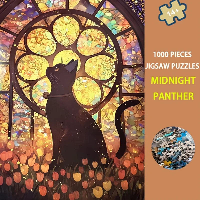 1000 قطعة من أحجية الصور المقطوعة من خشب الأبنوس مقاس 27.5 × 19.7 بوصة لمحبي القطط مع صندوق ورقي وملصق مرجعي