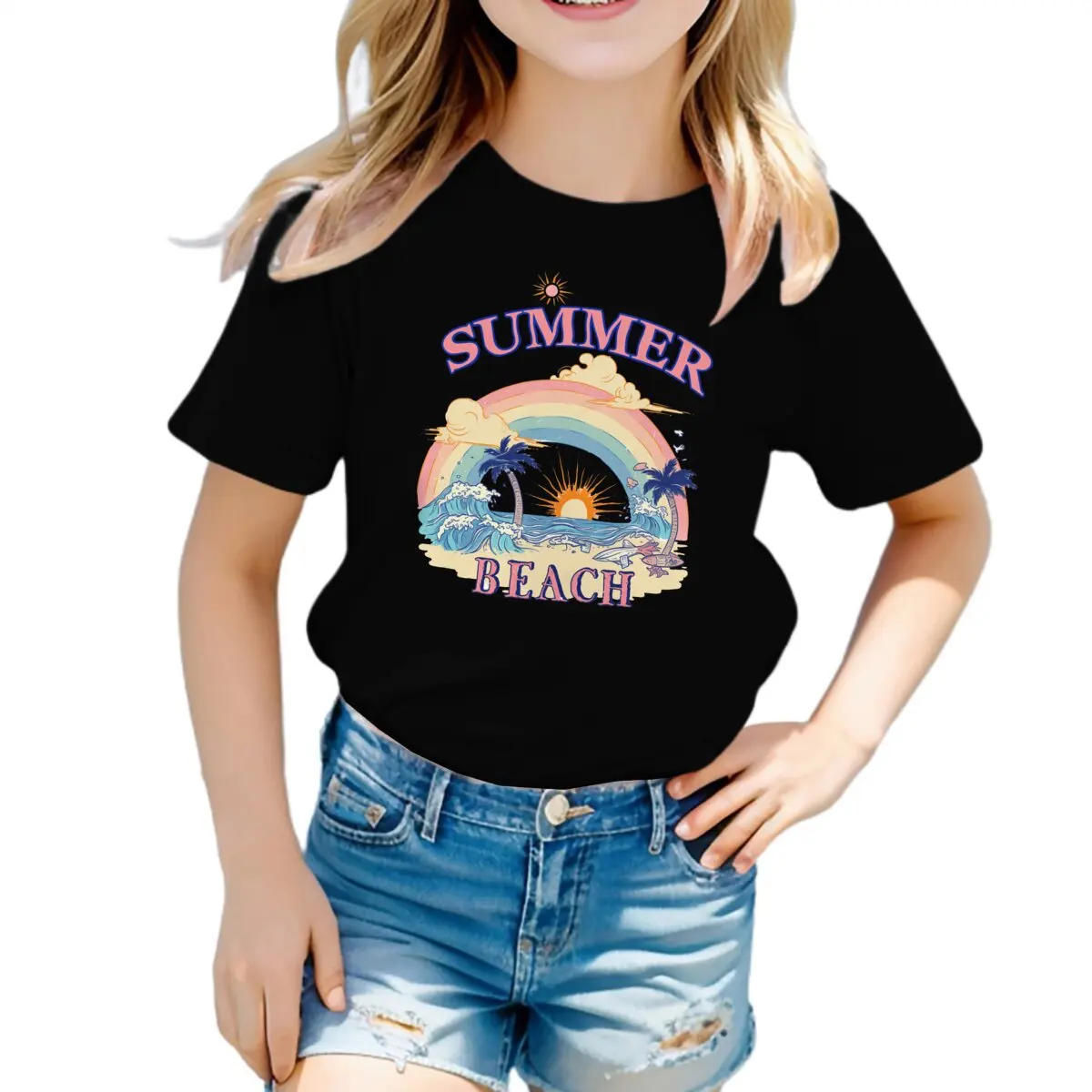 

Summer Beach Fashion Children's Short-sleeved Cross-border Summer Breathable T-shirt Comfortable Casual Top Kids Clothes