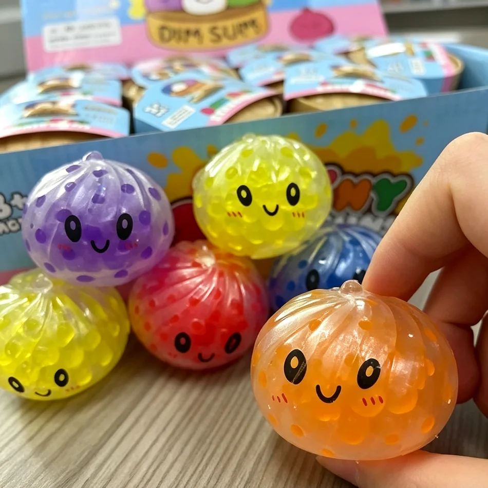 Mini Dumpling Squeeze Toy with Bamboo Steamer, Soft TPR Dough Ball Realistic Decompression Fidget Toy Stress Relief Gift