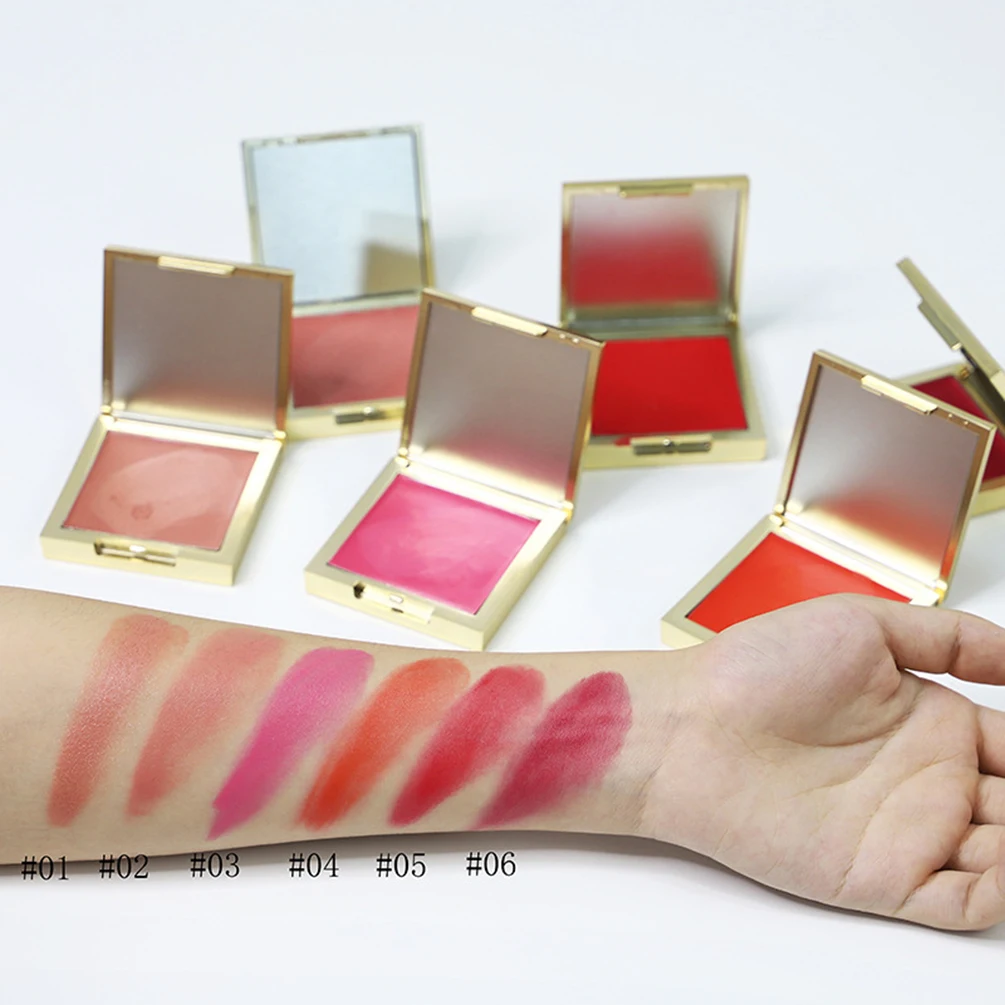 ครีมบลัชออน 6 สีโลโก้ที่กําหนดเอง Gold Square Tube ยาวนานกันน้ําธรรมชาติฉลากส่วนตัวแต่งหน้าขายส่งโหดร้ายฟรี